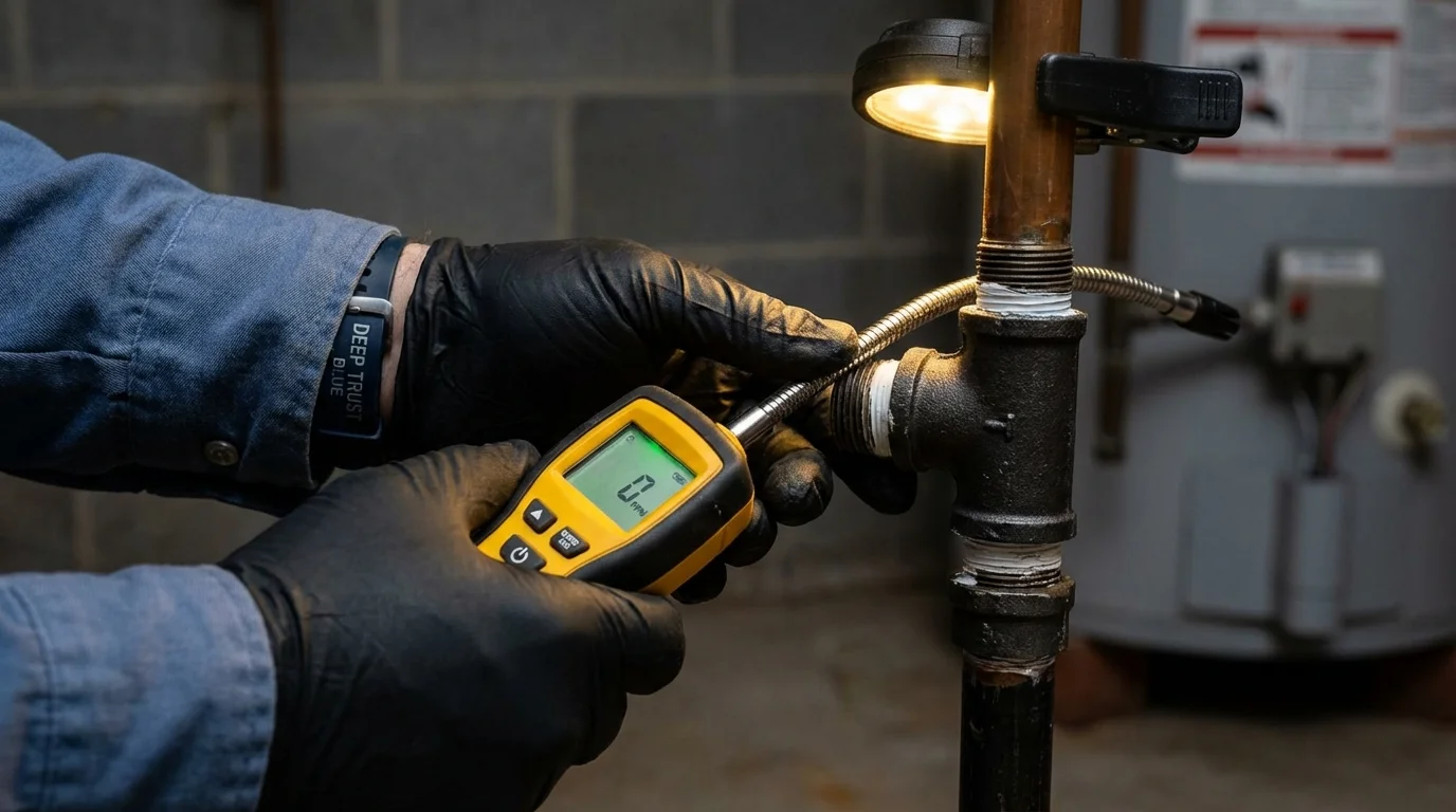 Gas leak detection with electronic sniffer by Johns Plumbing LLC in Strafford
