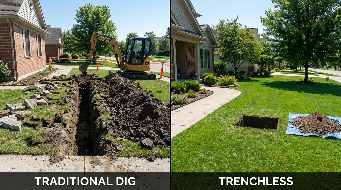 Trenchless sewer repair with minimal yard damage versus traditional excavation in Strafford, MO